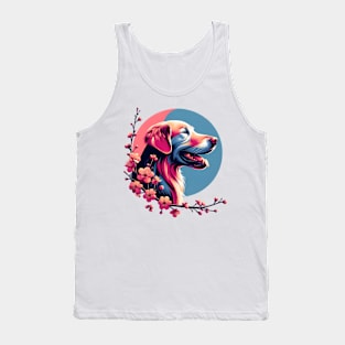 Joyful Flat-Coated Retriever with Spring Cherry Blossoms Tank Top